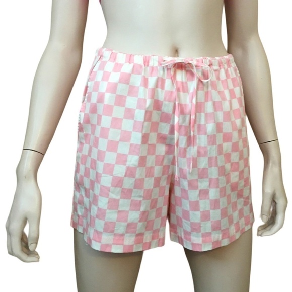 WAYF 98 Neko Drawstring Pink & White Checkered Cotton Shorts NWOT Beachy NWOT - Picture 2 of 16
